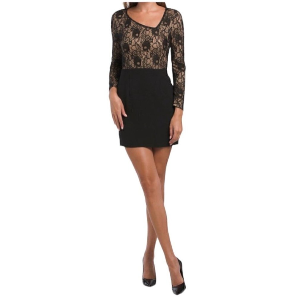 Dress The Population Chante Black Lace Mini Dress Cocktail Sexy size S New